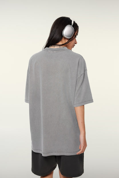 260GSM Unisex Heavyweight Re-Washed Distressed Crew Neck T-shirt Medium Grey