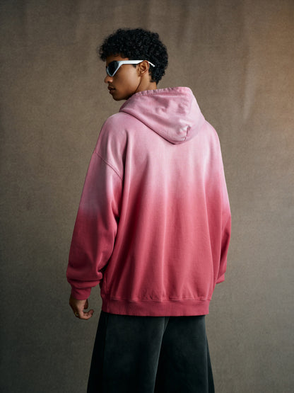 480GSM Unisex Monkey Wash Heavyweight French Terry Hoodie Vintage Faded Red