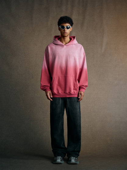 480GSM Unisex Monkey Wash Heavyweight French Terry Hoodie Vintage Faded Red