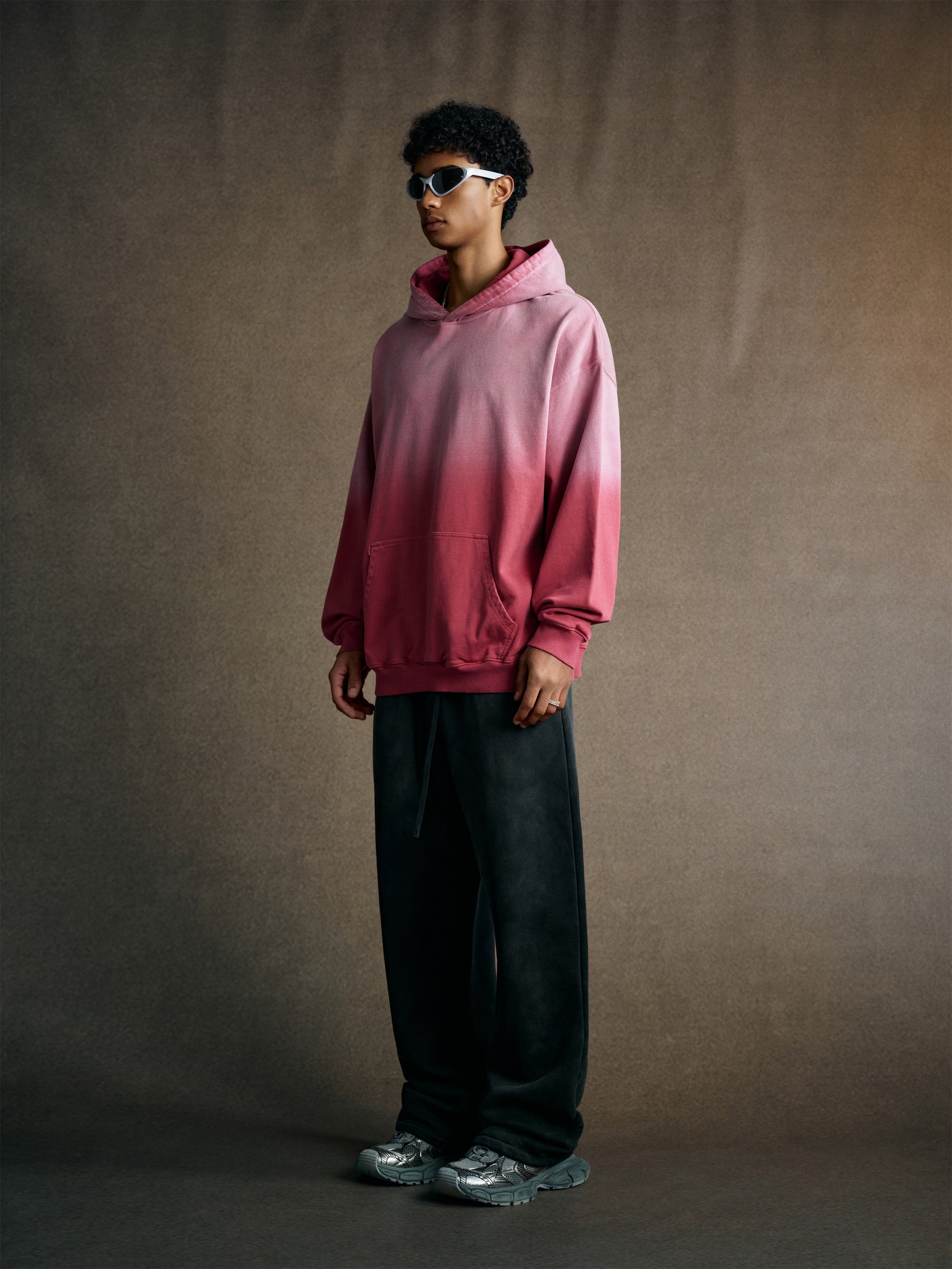 480GSM Unisex Monkey Wash Heavyweight French Terry Hoodie Vintage Faded Red