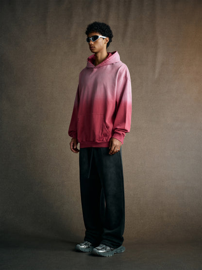 480GSM Unisex Monkey Wash Heavyweight French Terry Hoodie Vintage Faded Red