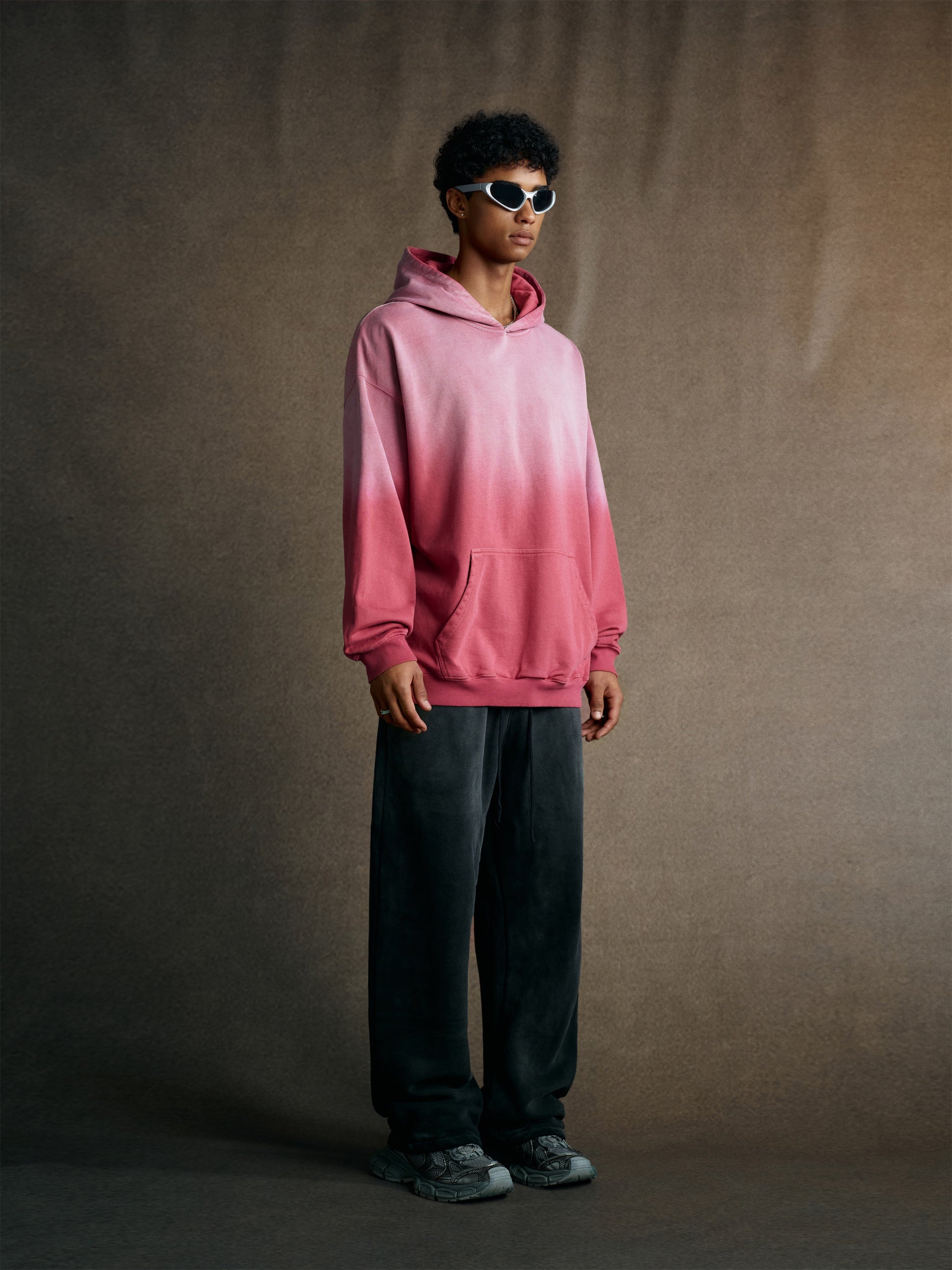 480GSM Unisex Monkey Wash Heavyweight French Terry Hoodie Vintage Faded Red
