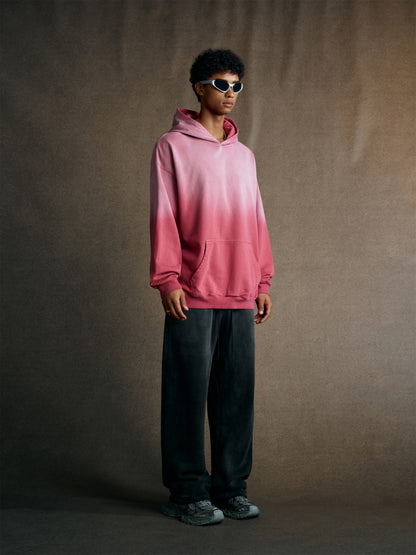 480GSM Unisex Monkey Wash Heavyweight French Terry Hoodie Vintage Faded Red