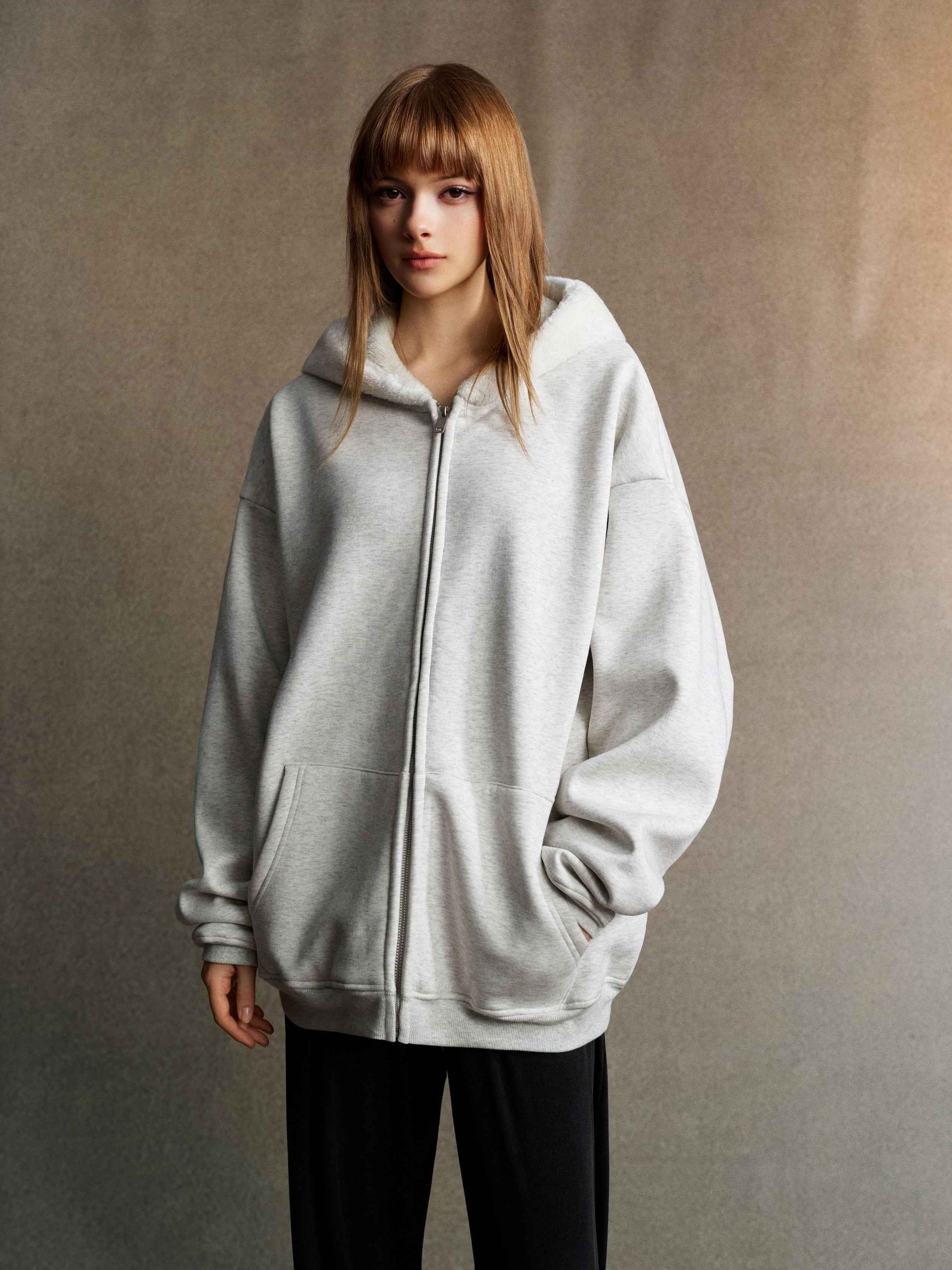 560GSM Unisex Composite Fleece Zip-Up Hoodie