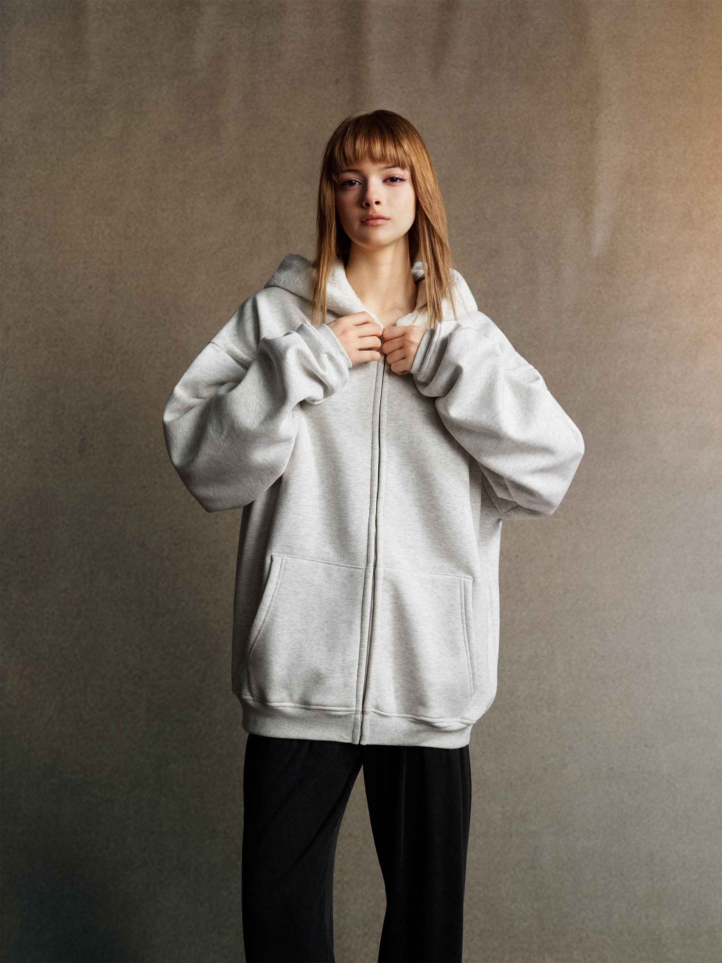 560GSM Unisex Composite Fleece Zip-Up Hoodie