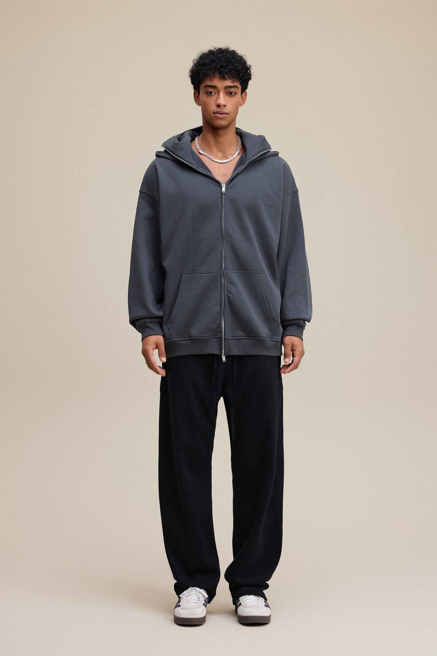 340GSM Men's Trendy Fleece Zip-Up Windproof Face-Mask Hoodie
