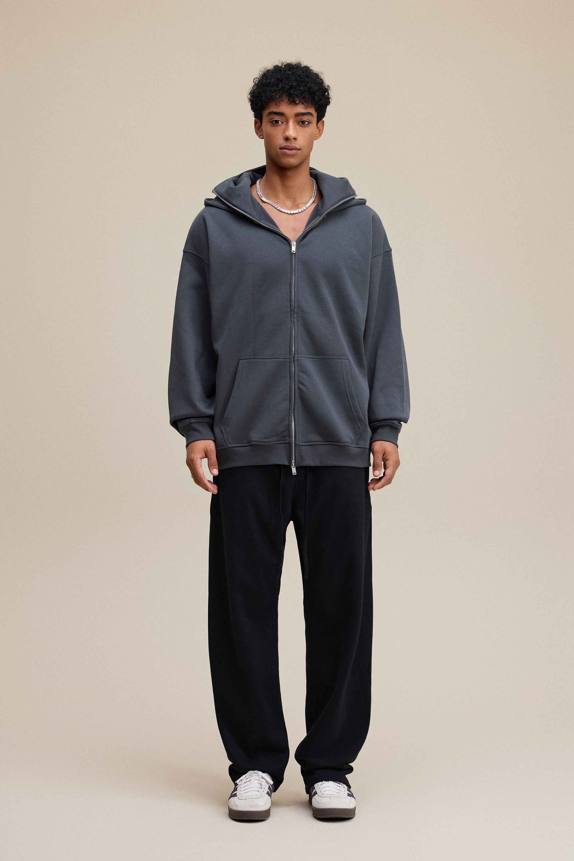 340GSM Men's Trendy Fleece Zip-Up Windproof Face-Mask Hoodie