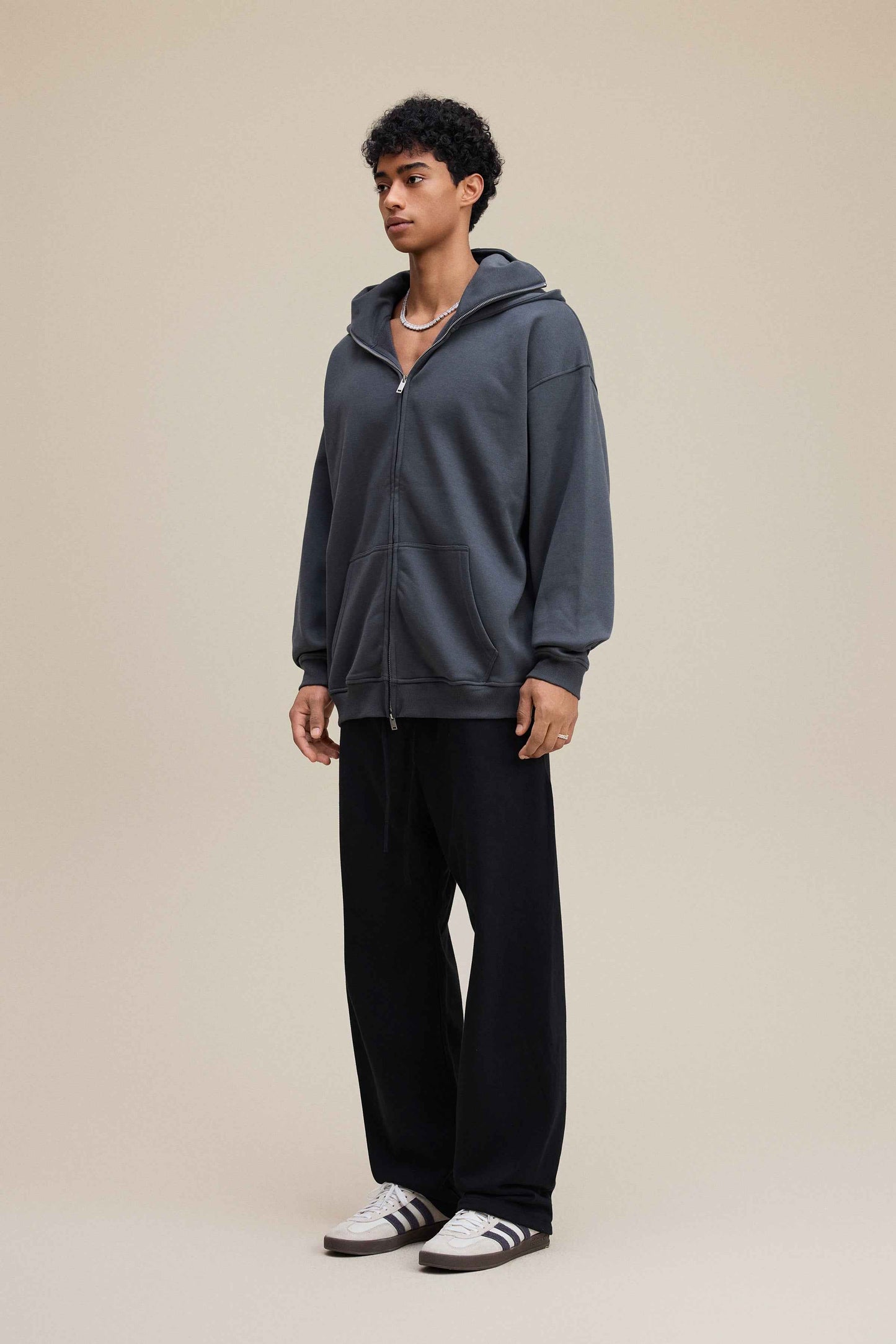 340GSM Men's Trendy Fleece Zip-Up Windproof Face-Mask Hoodie