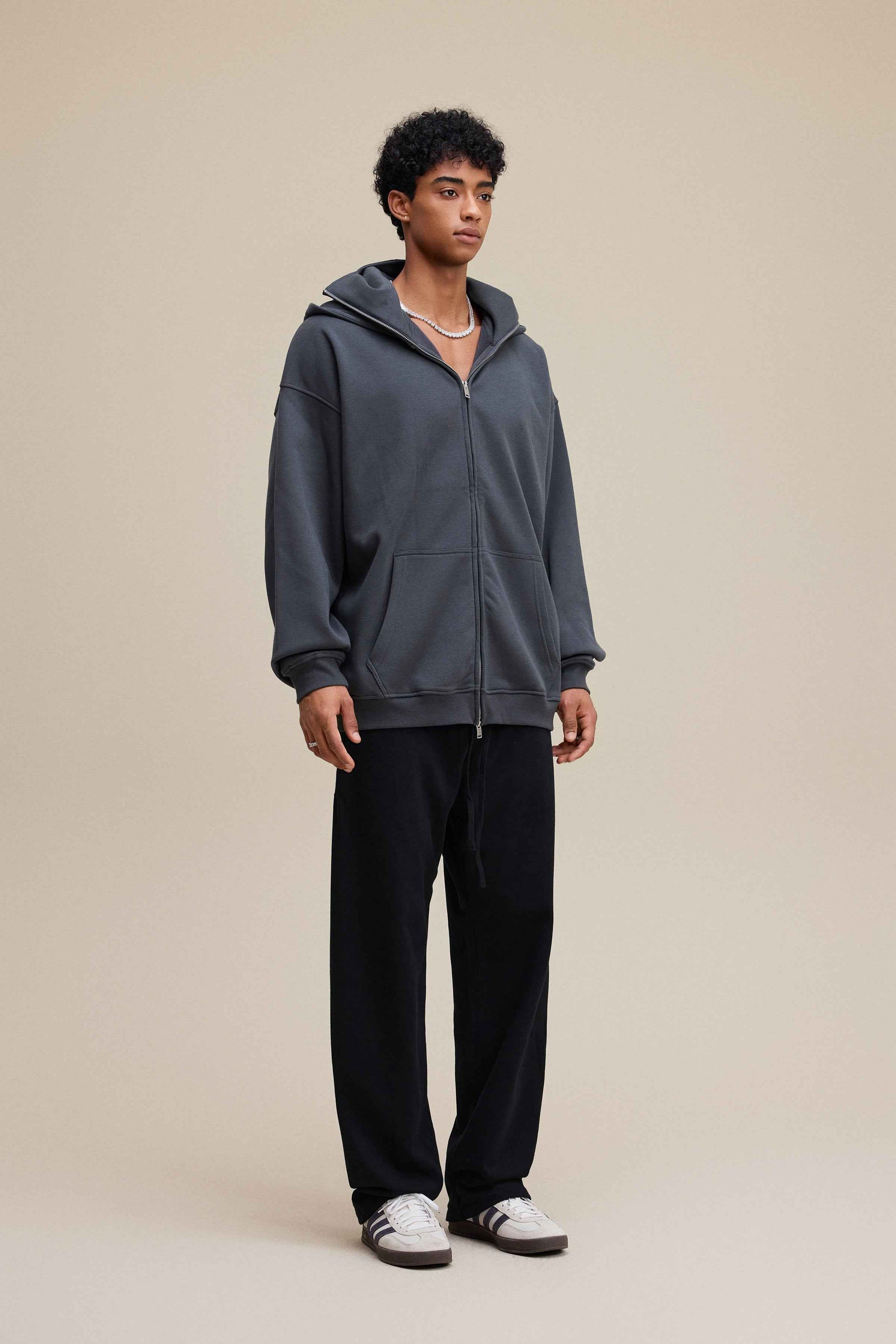 340GSM Men's Trendy Fleece Zip-Up Windproof Face-Mask Hoodie