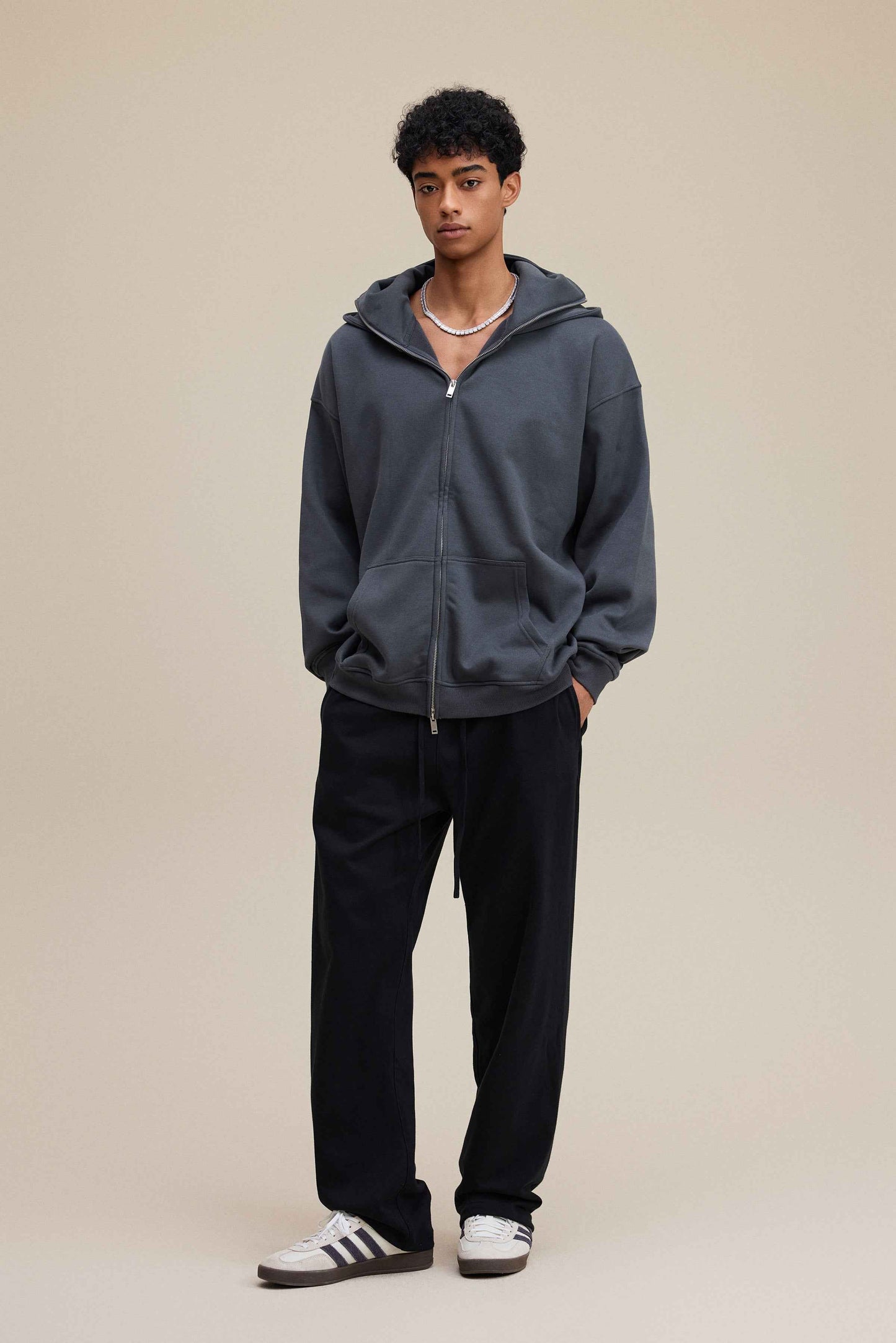 340GSM Men's Trendy Fleece Zip-Up Windproof Face-Mask Hoodie