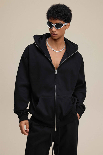 340GSM Men's Trendy Fleece Zip-Up Windproof Face-Mask Hoodie
