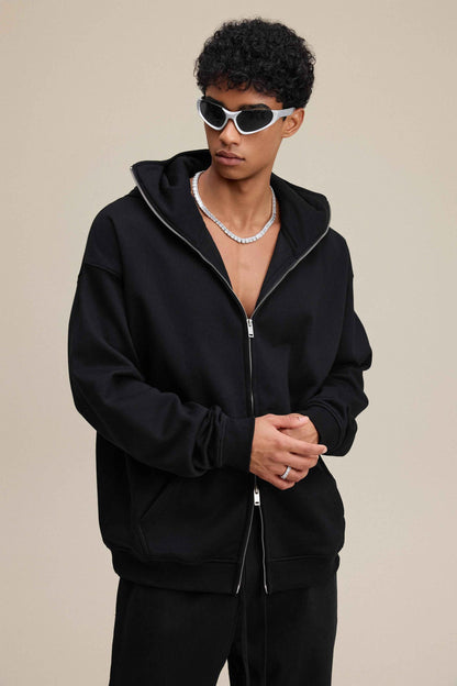 340GSM Men's Trendy Fleece Zip-Up Windproof Face-Mask Hoodie