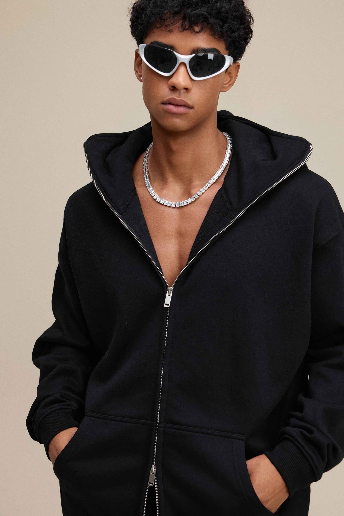 340GSM Men's Trendy Fleece Zip-Up Windproof Face-Mask Hoodie