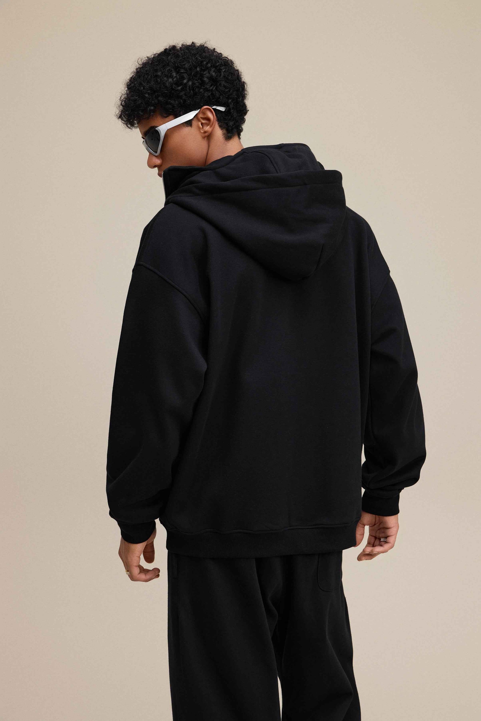 340GSM Men's Trendy Fleece Zip-Up Windproof Face-Mask Hoodie