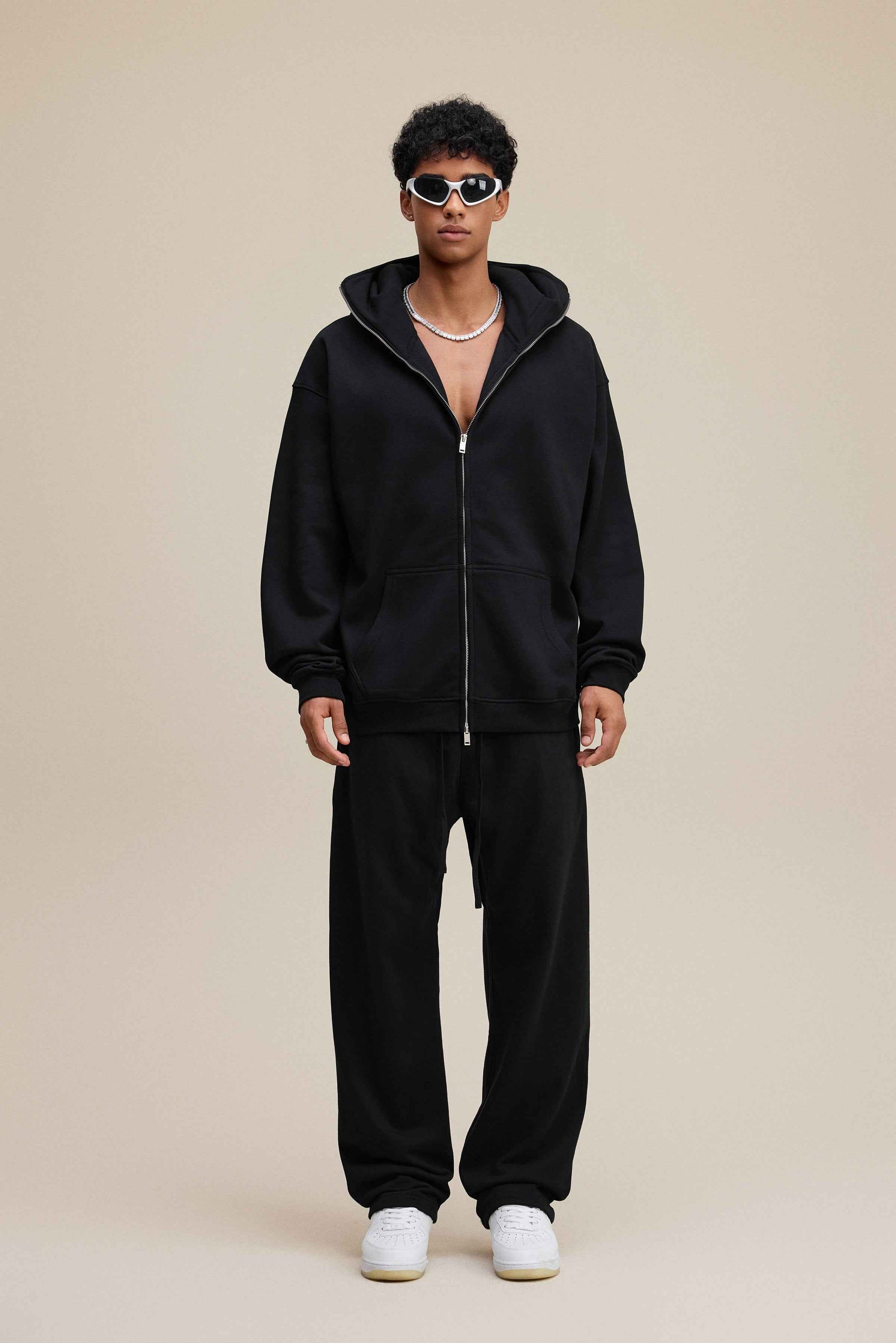340GSM Men's Trendy Fleece Zip-Up Windproof Face-Mask Hoodie