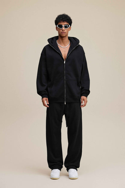 340GSM Men's Trendy Fleece Zip-Up Windproof Face-Mask Hoodie