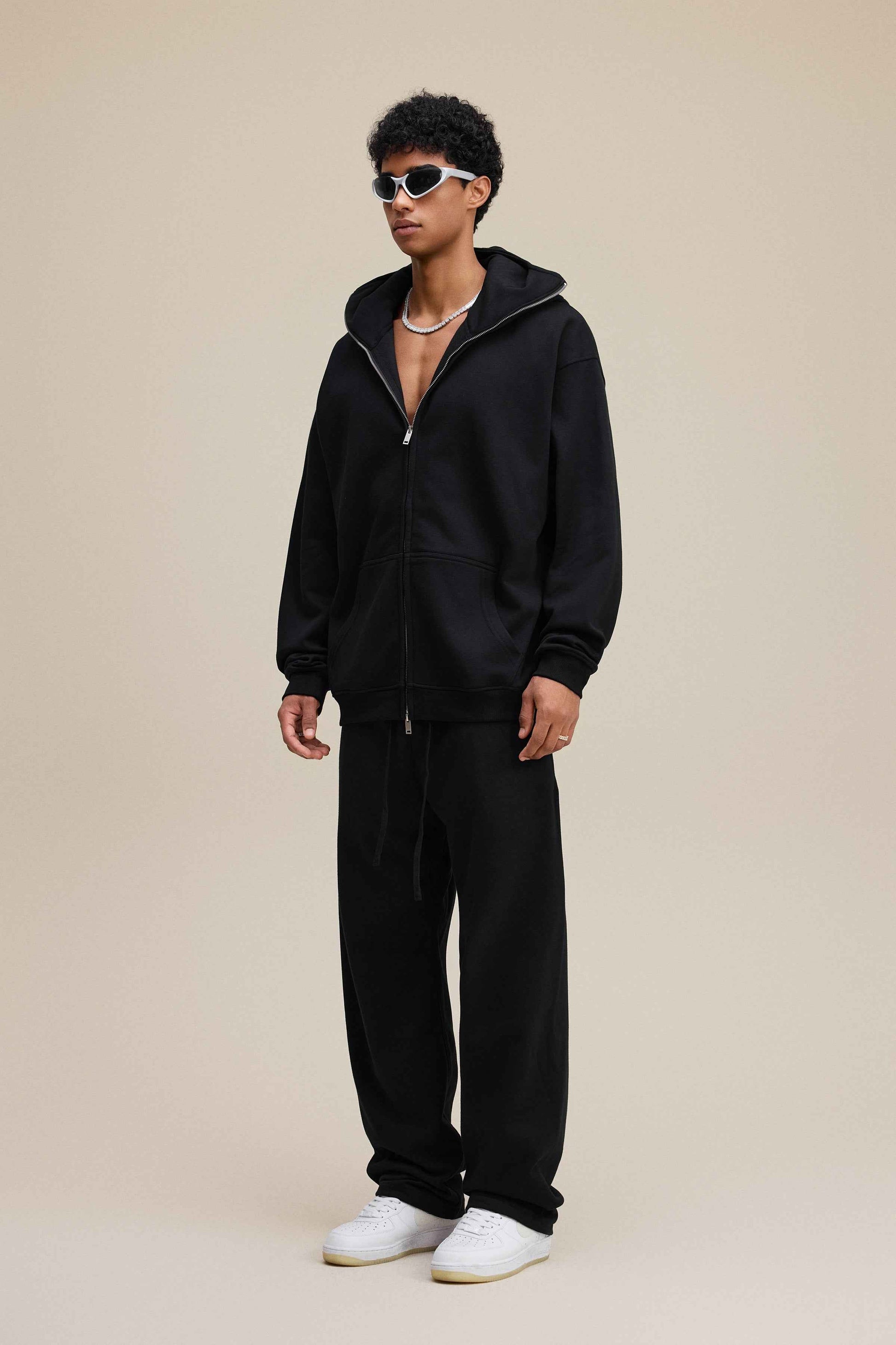 340GSM Men's Trendy Fleece Zip-Up Windproof Face-Mask Hoodie