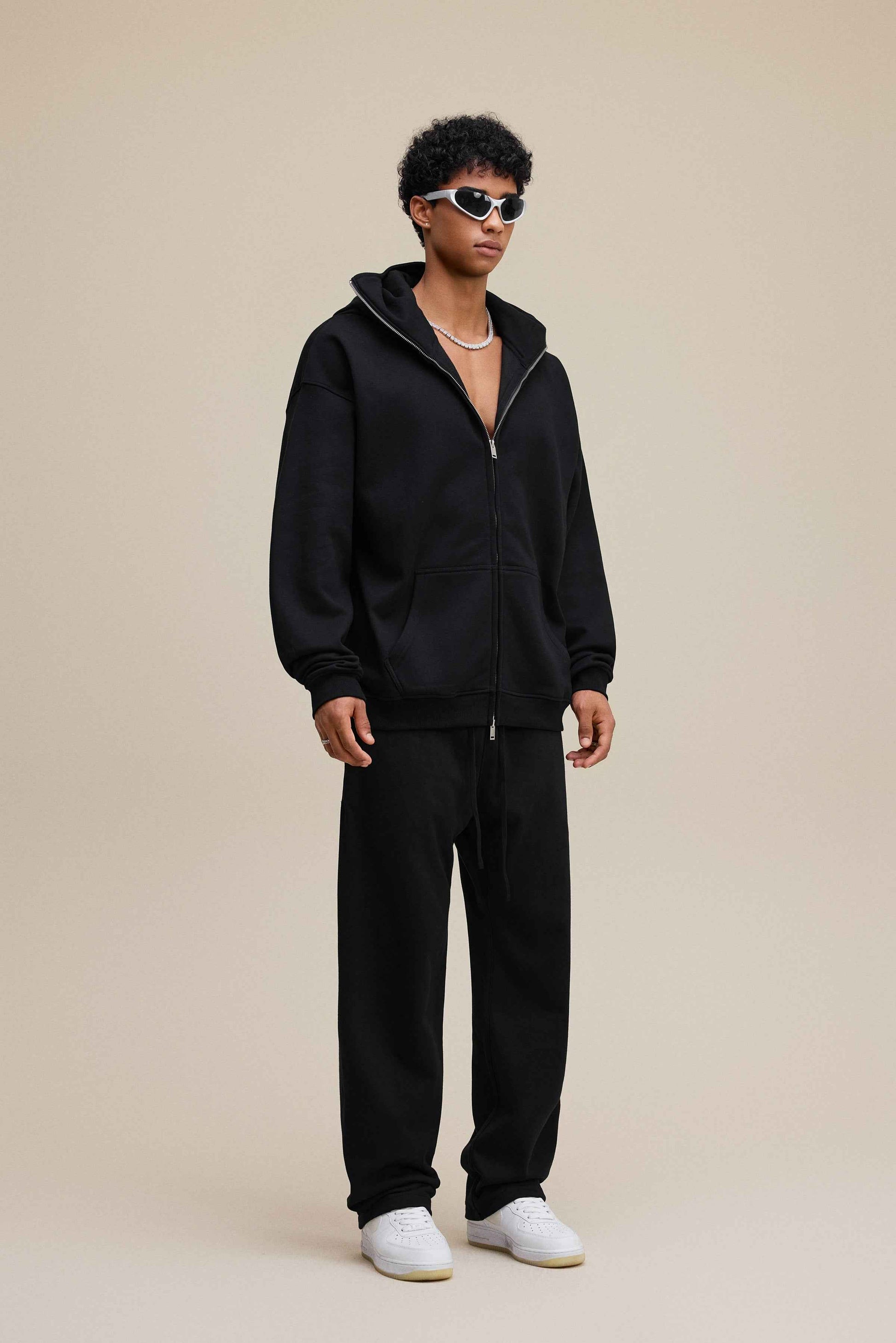 340GSM Men's Trendy Fleece Zip-Up Windproof Face-Mask Hoodie