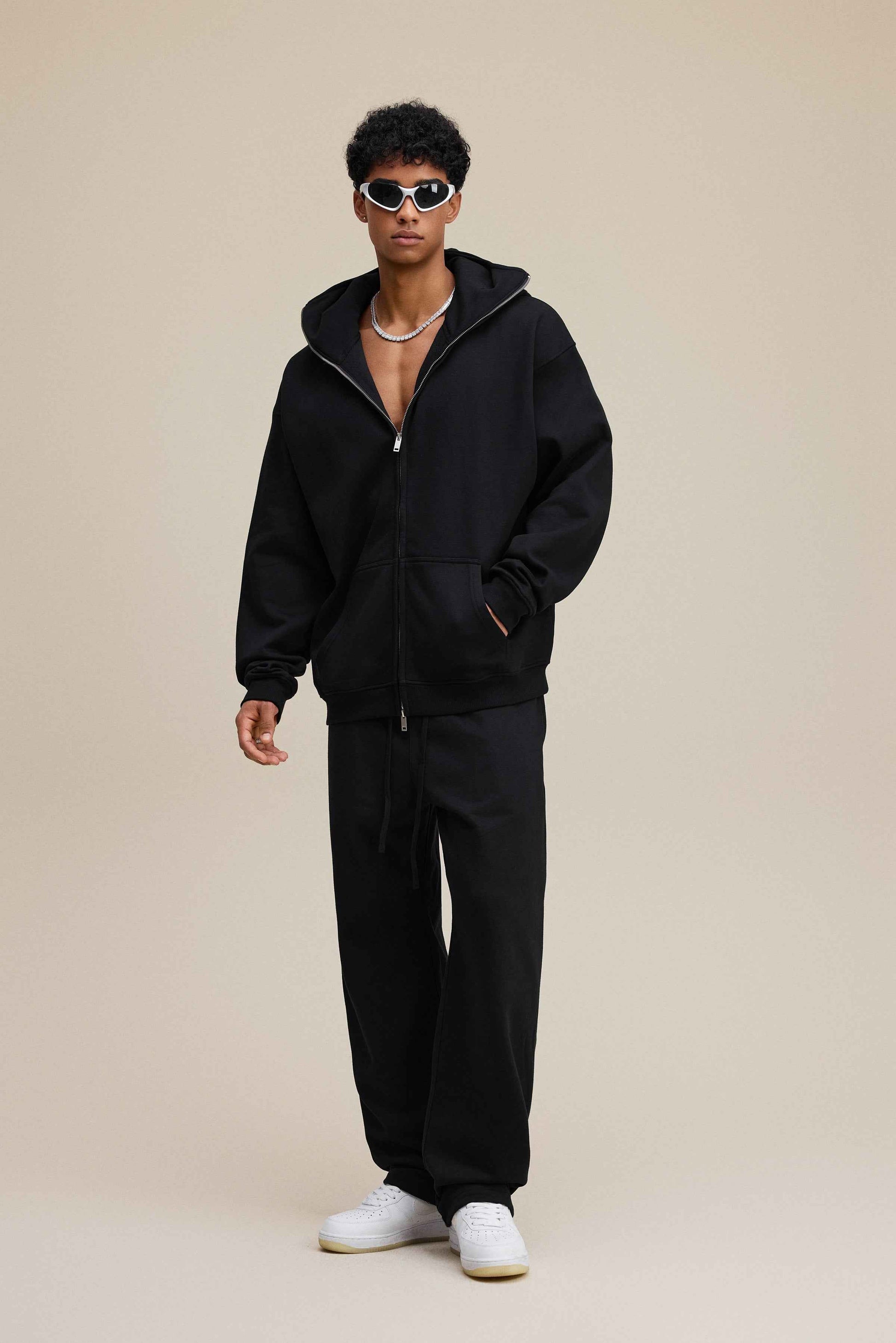 340GSM Men's Trendy Fleece Zip-Up Windproof Face-Mask Hoodie
