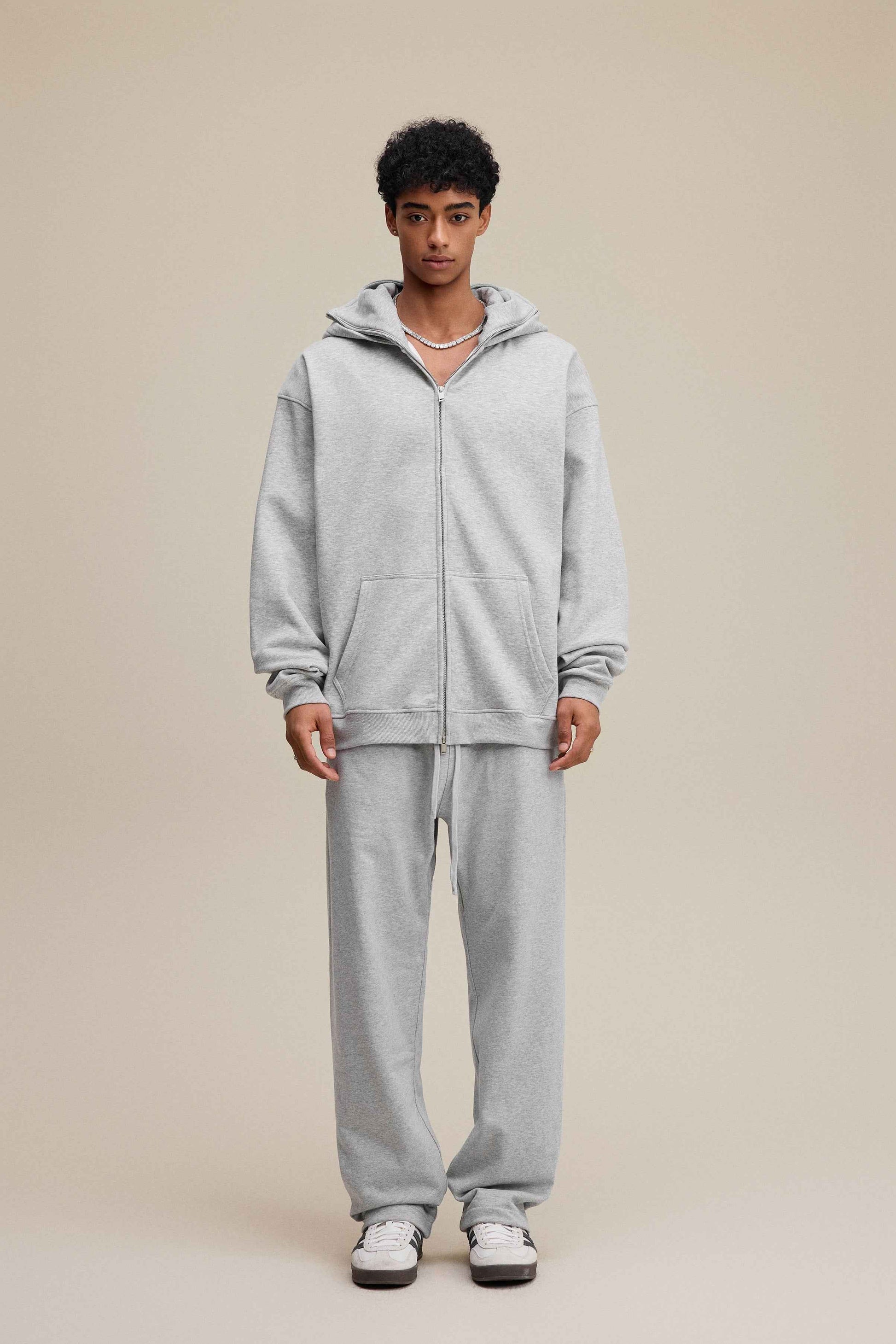 340GSM Men's Trendy Fleece Zip-Up Windproof Face-Mask Hoodie