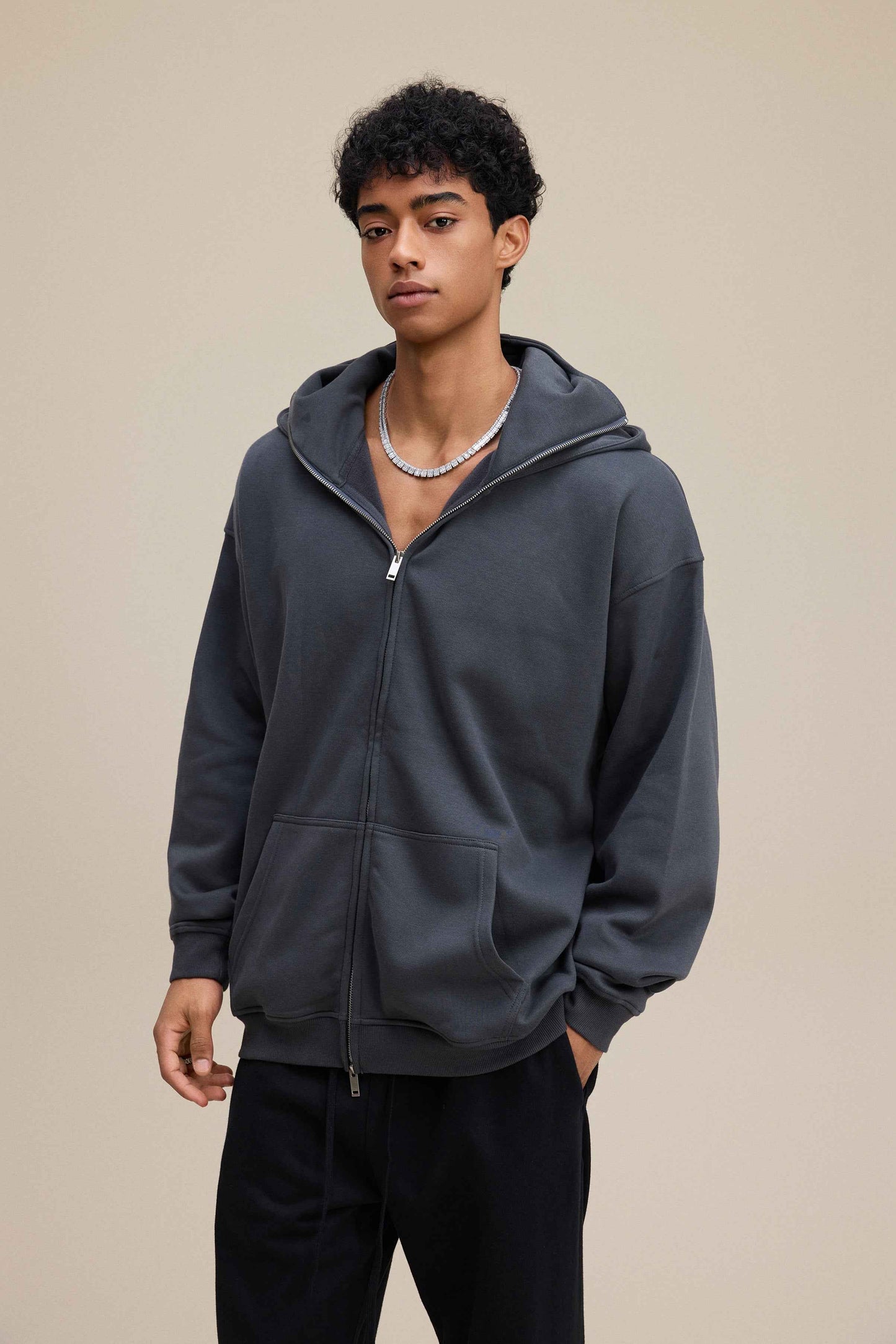 340GSM Men's Trendy Fleece Zip-Up Windproof Face-Mask Hoodie