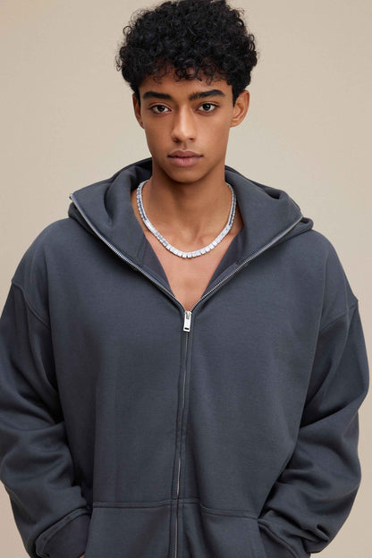 340GSM Men's Trendy Fleece Zip-Up Windproof Face-Mask Hoodie