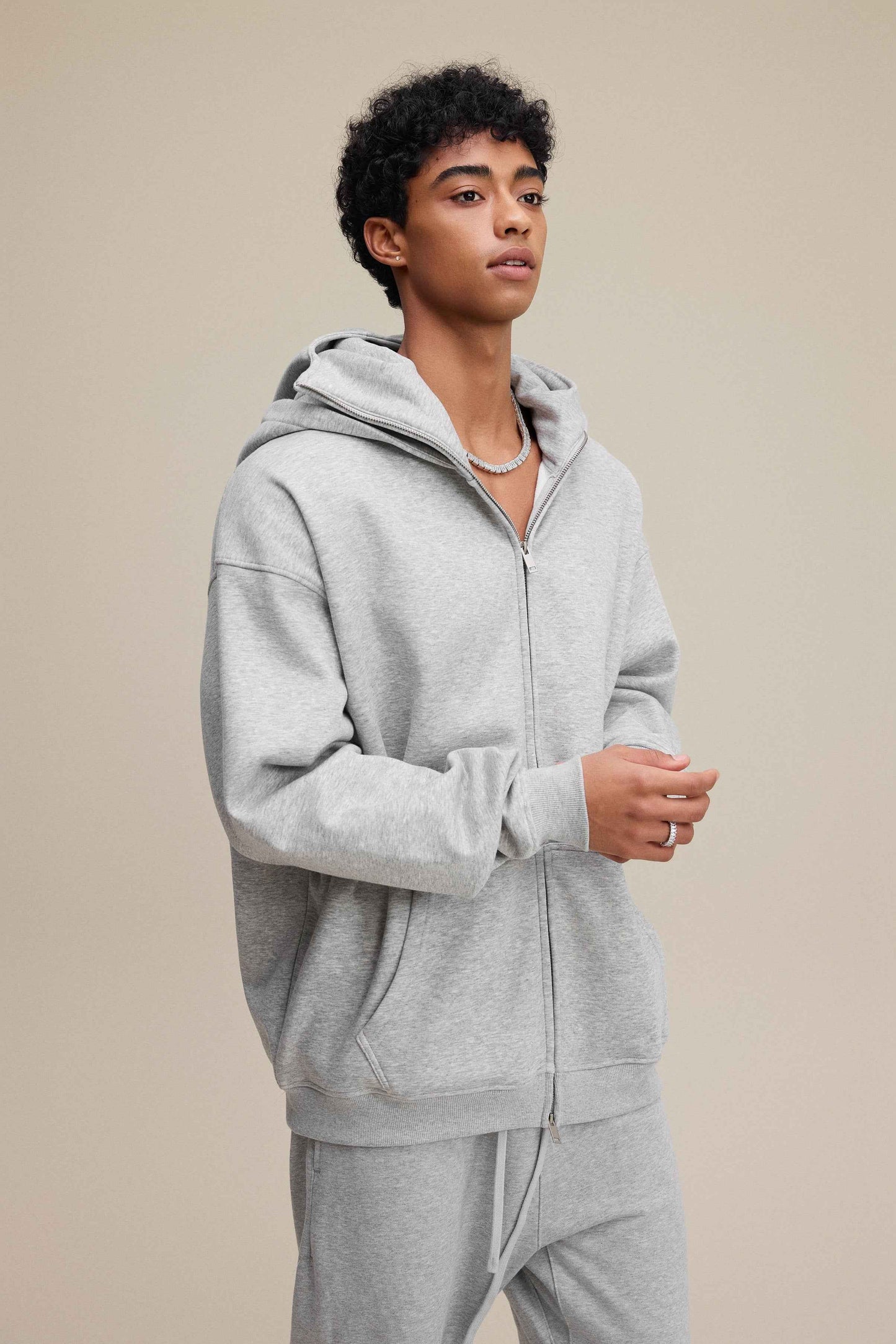 340GSM Men's Trendy Fleece Zip-Up Windproof Face-Mask Hoodie