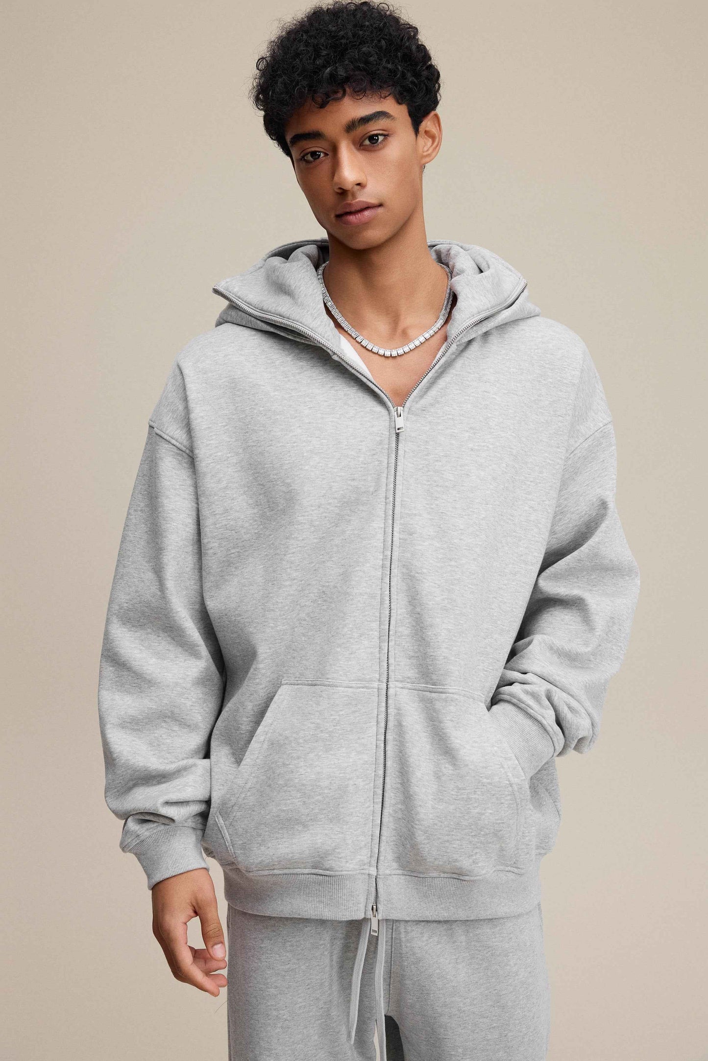 340GSM Men's Trendy Fleece Zip-Up Windproof Face-Mask Hoodie