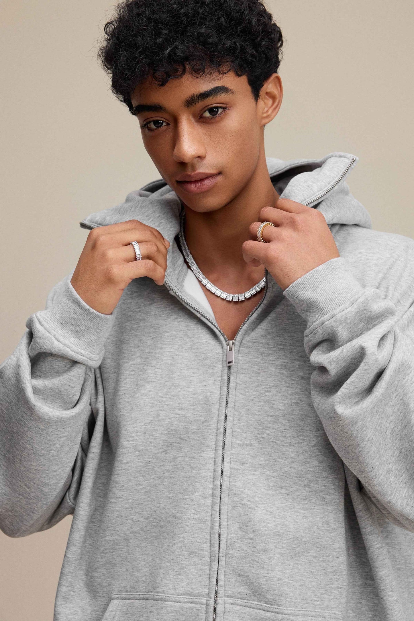 340GSM Men's Trendy Fleece Zip-Up Windproof Face-Mask Hoodie