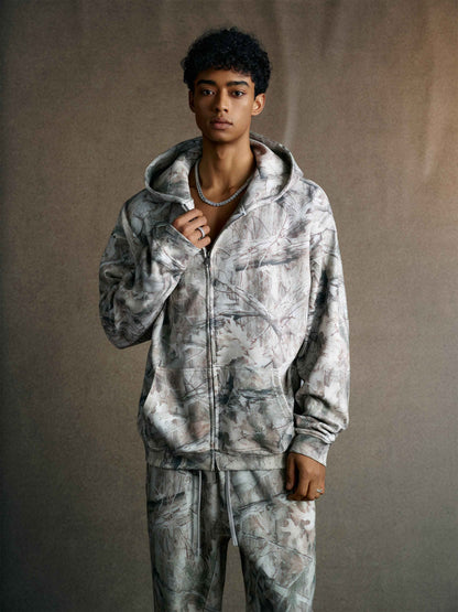 340GSM Unisex Heat Transfer Desert Camouflage Zip-Up Hoodie
