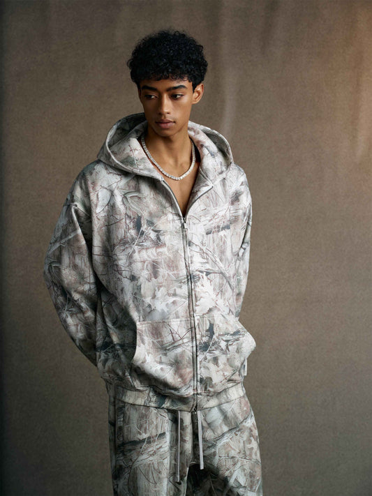 340GSM Unisex Heat Transfer Desert Camouflage Zip-Up Hoodie