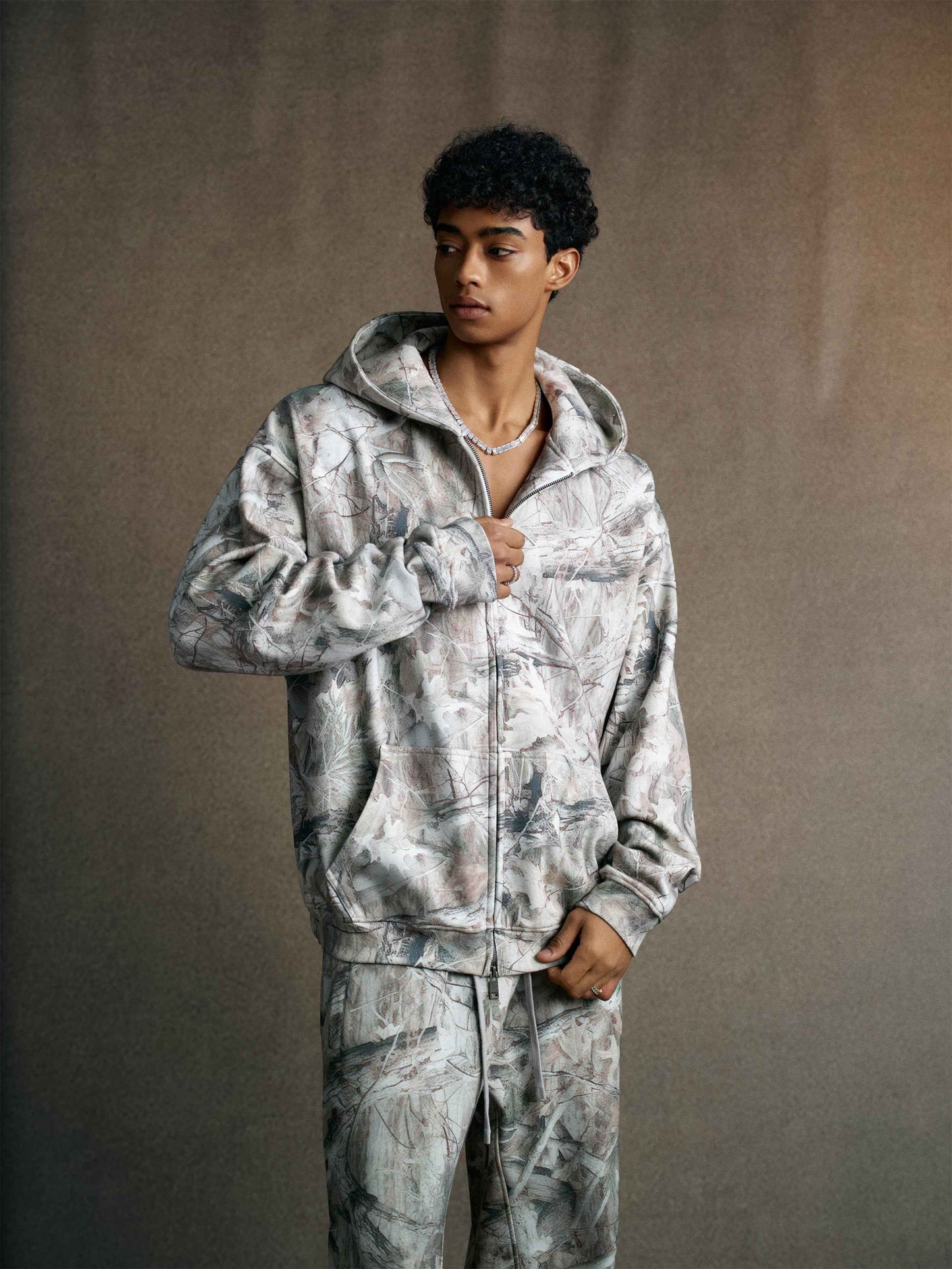 340GSM Unisex Heat Transfer Desert Camouflage Zip-Up Hoodie