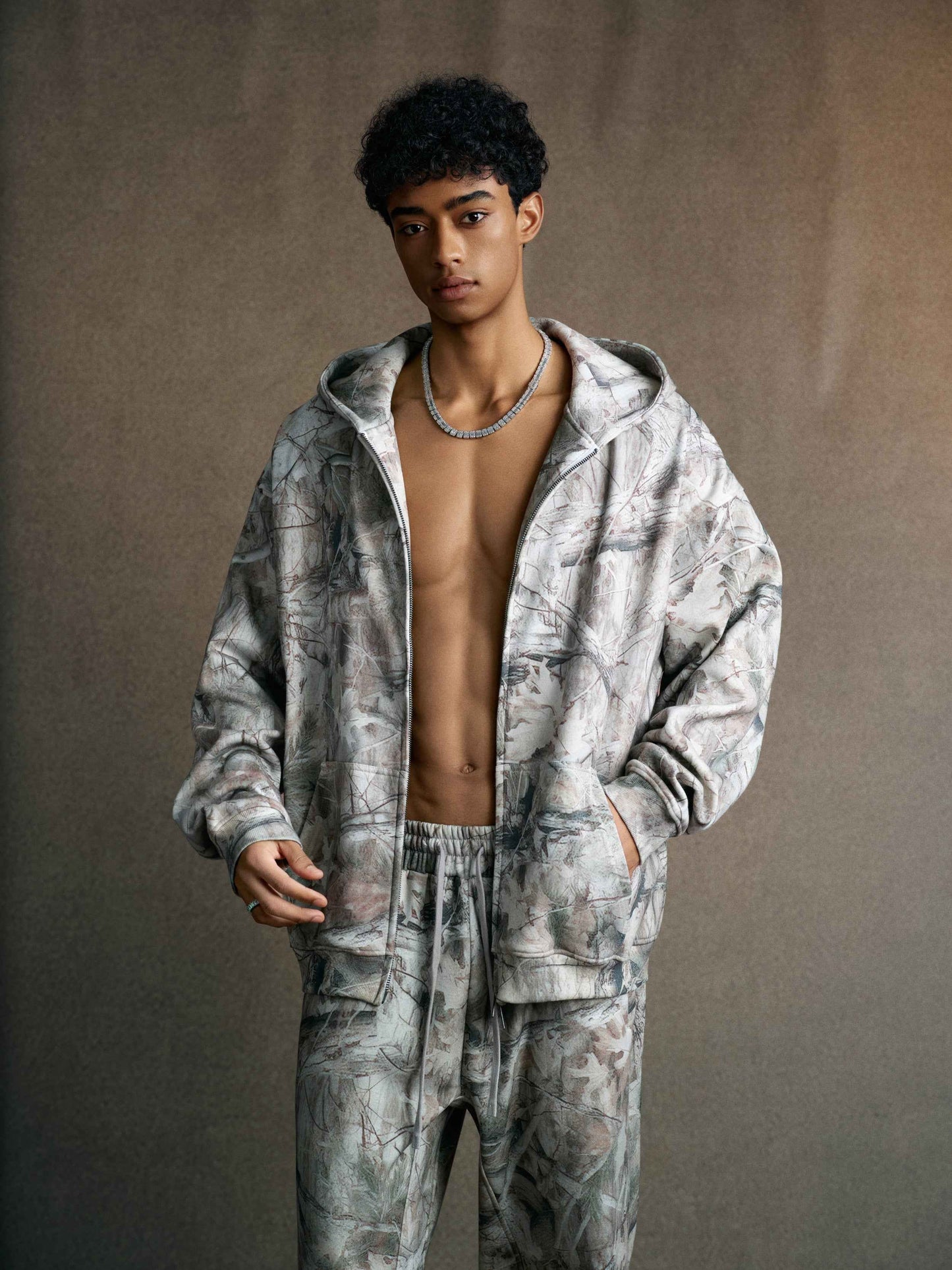 340GSM Unisex Heat Transfer Desert Camouflage Zip-Up Hoodie