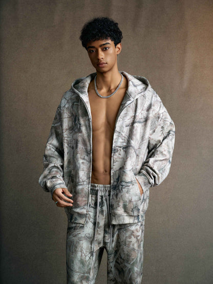 340GSM Unisex Heat Transfer Desert Camouflage Zip-Up Hoodie