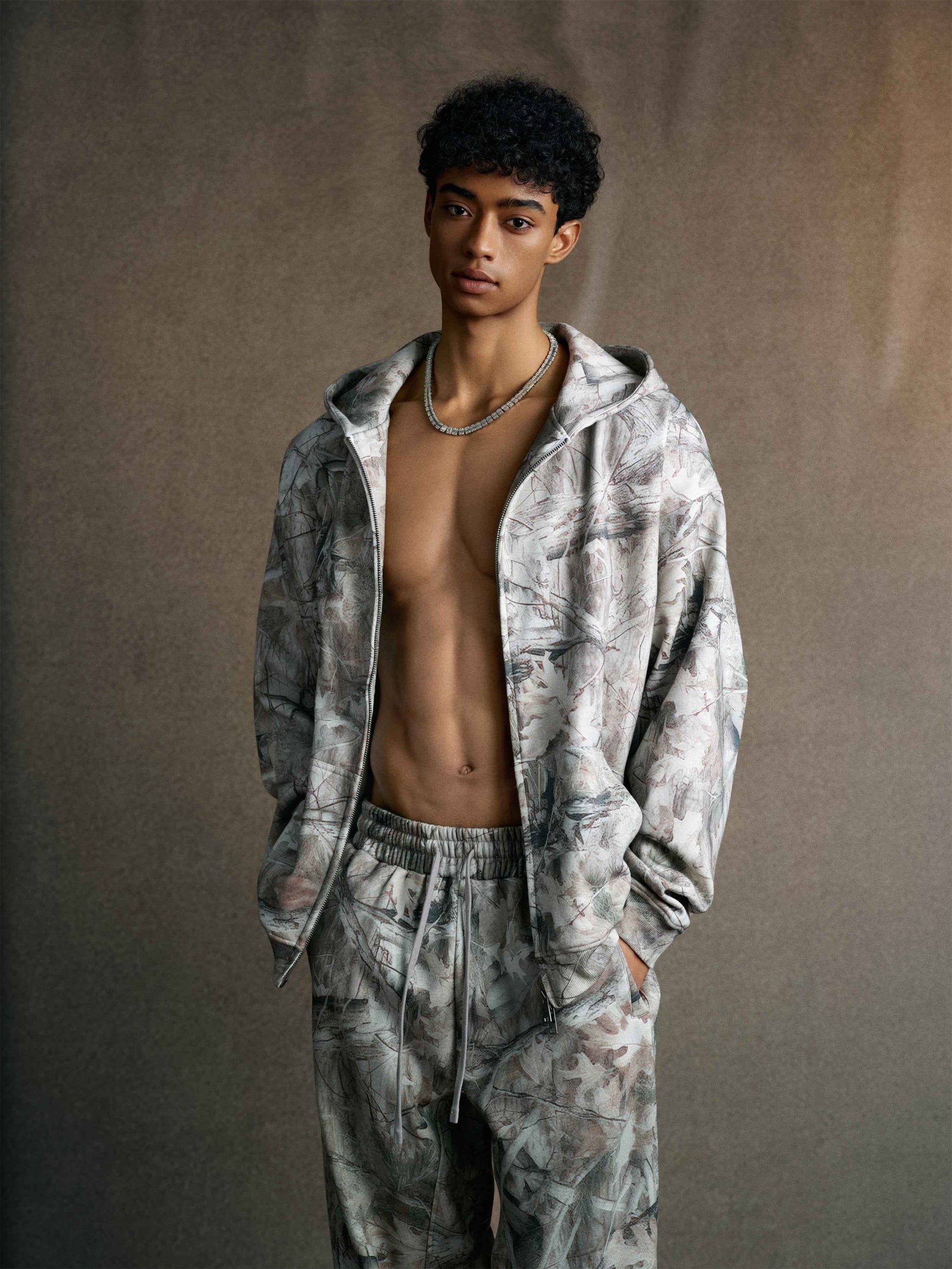 340GSM Unisex Heat Transfer Desert Camouflage Zip-Up Hoodie