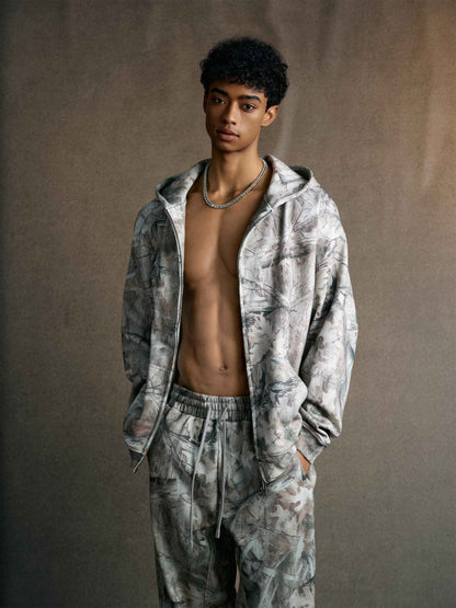 340GSM Unisex Heat Transfer Desert Camouflage Zip-Up Hoodie