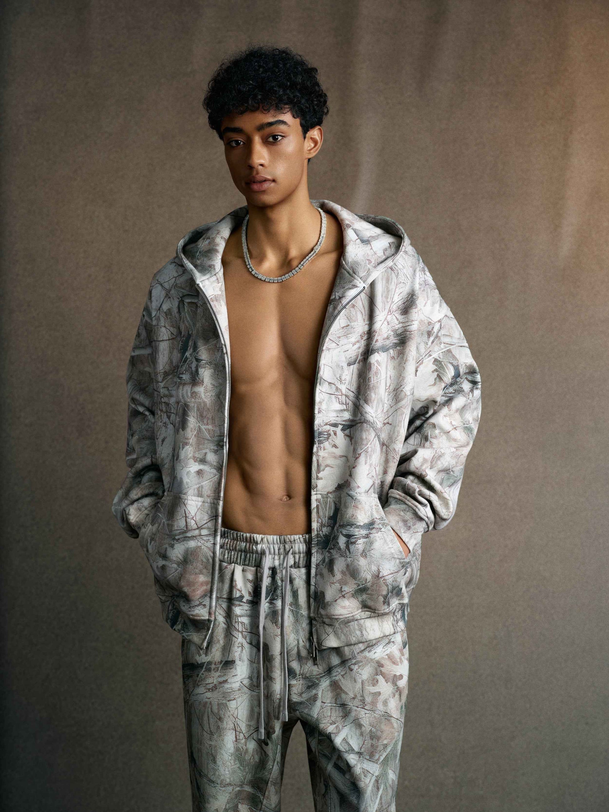340GSM Unisex Heat Transfer Desert Camouflage Zip-Up Hoodie