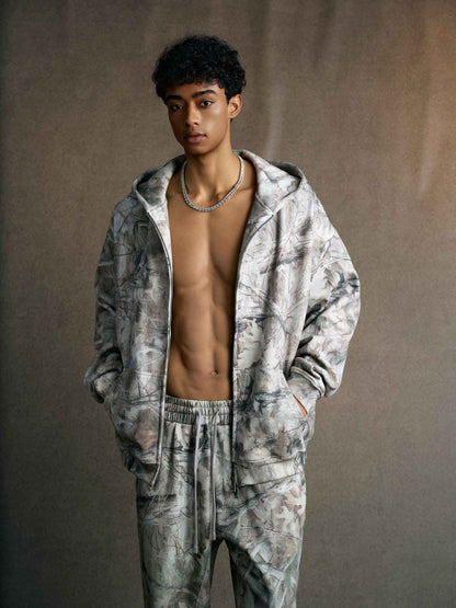 340GSM Unisex Heat Transfer Desert Camouflage Zip-Up Hoodie