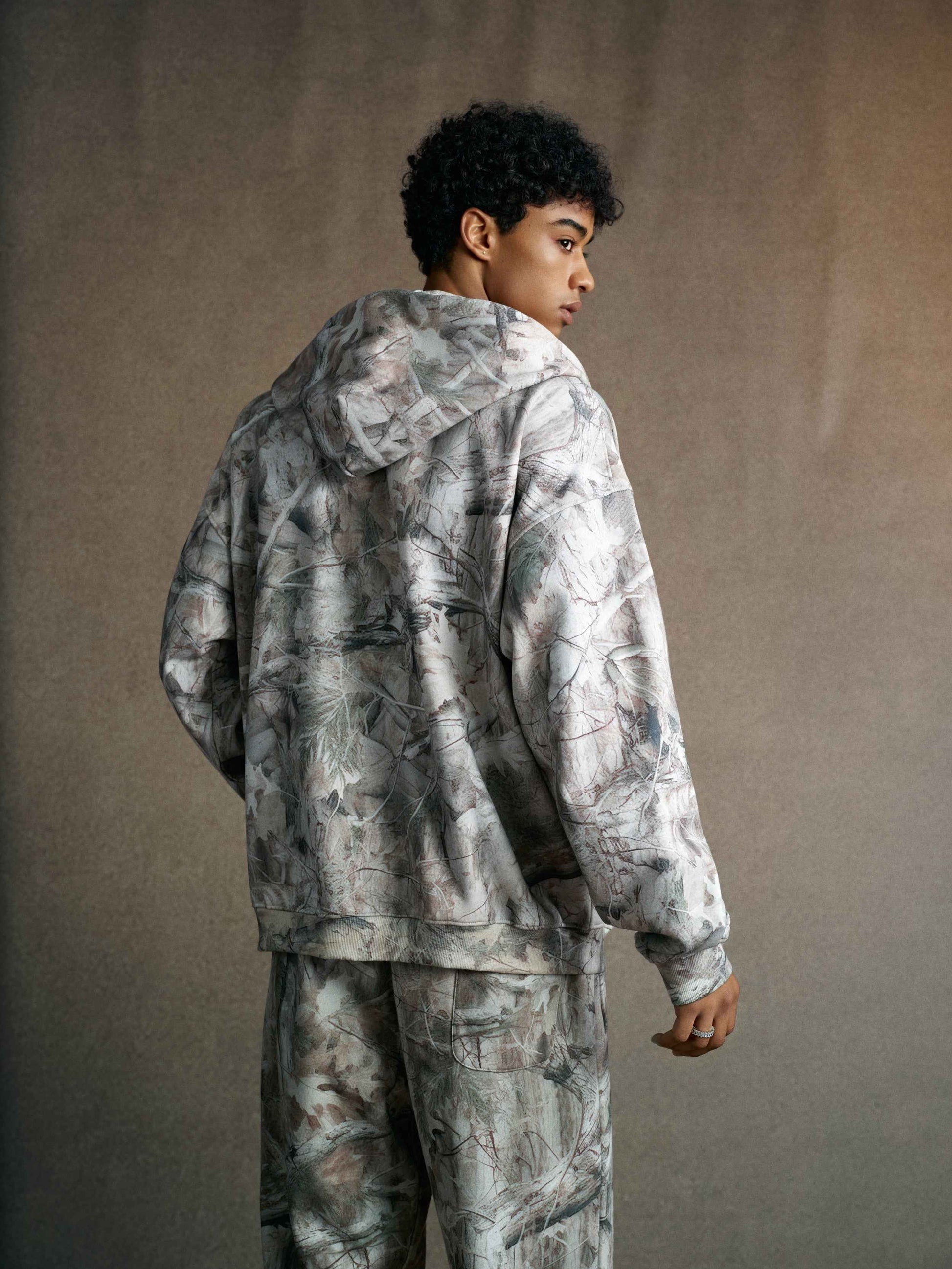 340GSM Unisex Heat Transfer Desert Camouflage Zip-Up Hoodie