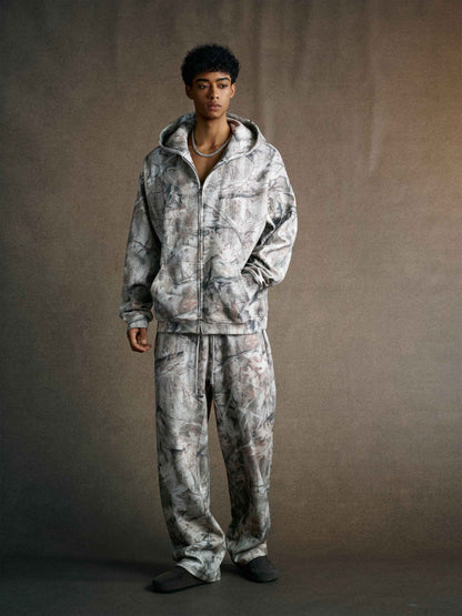 340GSM Unisex Heat Transfer Desert Camouflage Zip-Up Hoodie