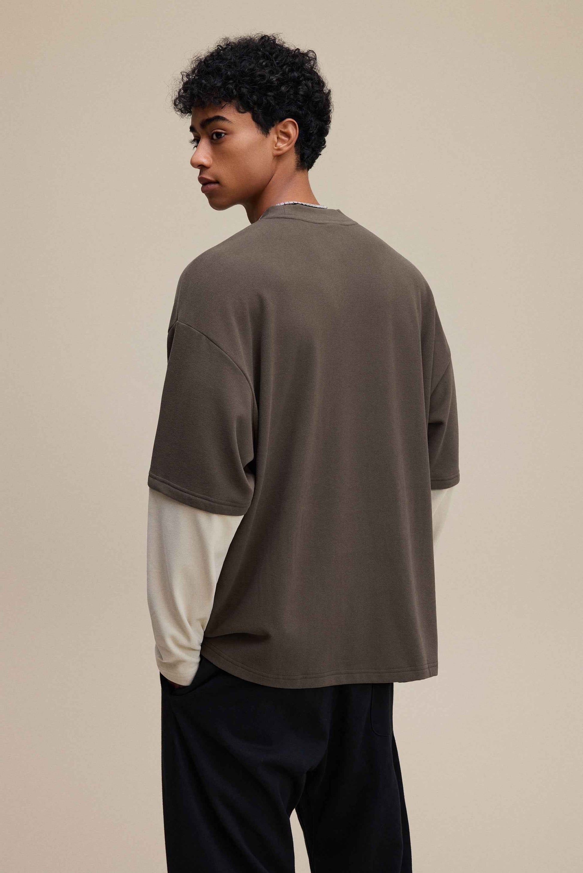 320GSM Unisex Faux Layered Solid Color Base Layer Long-Sleeve Tee