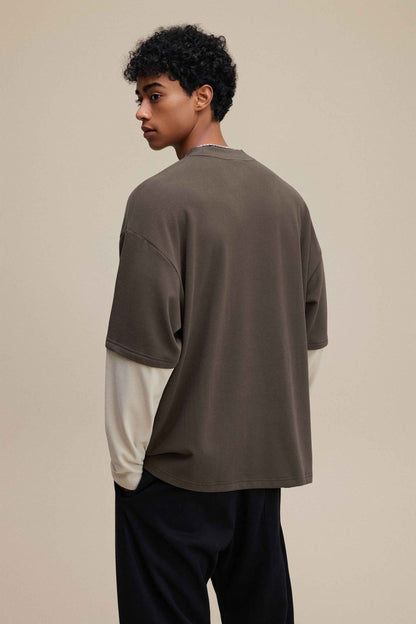 320GSM Unisex Faux Layered Solid Color Base Layer Long-Sleeve Tee