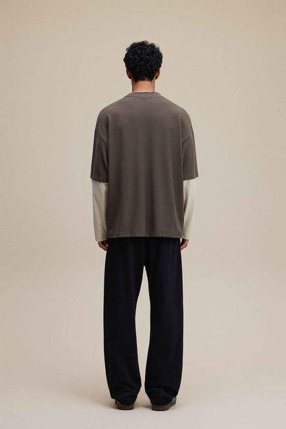 320GSM Unisex Faux Layered Solid Color Base Layer Long-Sleeve Tee