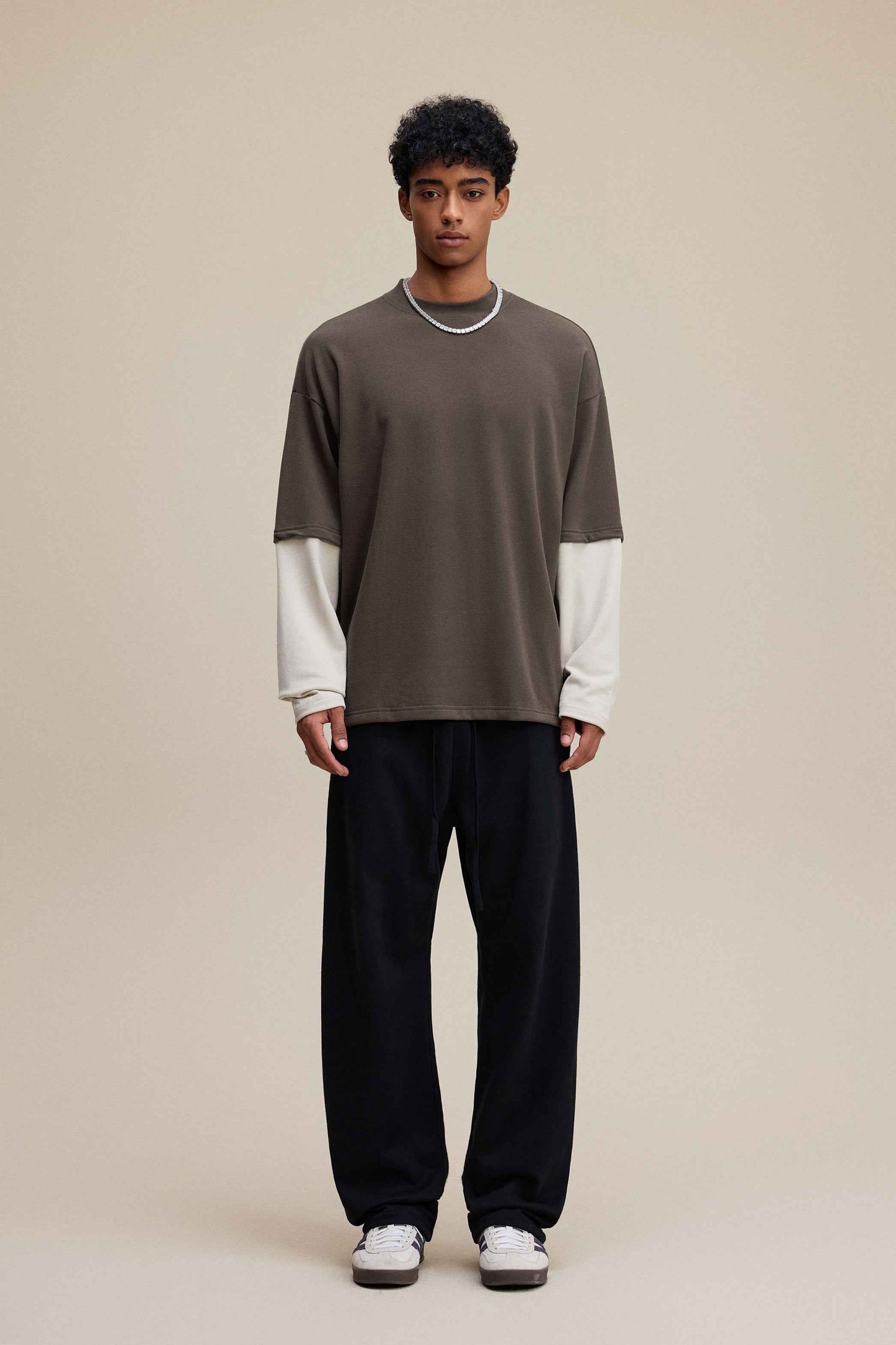 320GSM Unisex Faux Layered Solid Color Base Layer Long-Sleeve Tee
