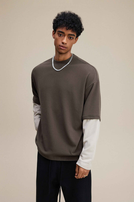 320GSM Unisex Faux Layered Solid Color Base Layer Long-Sleeve Tee