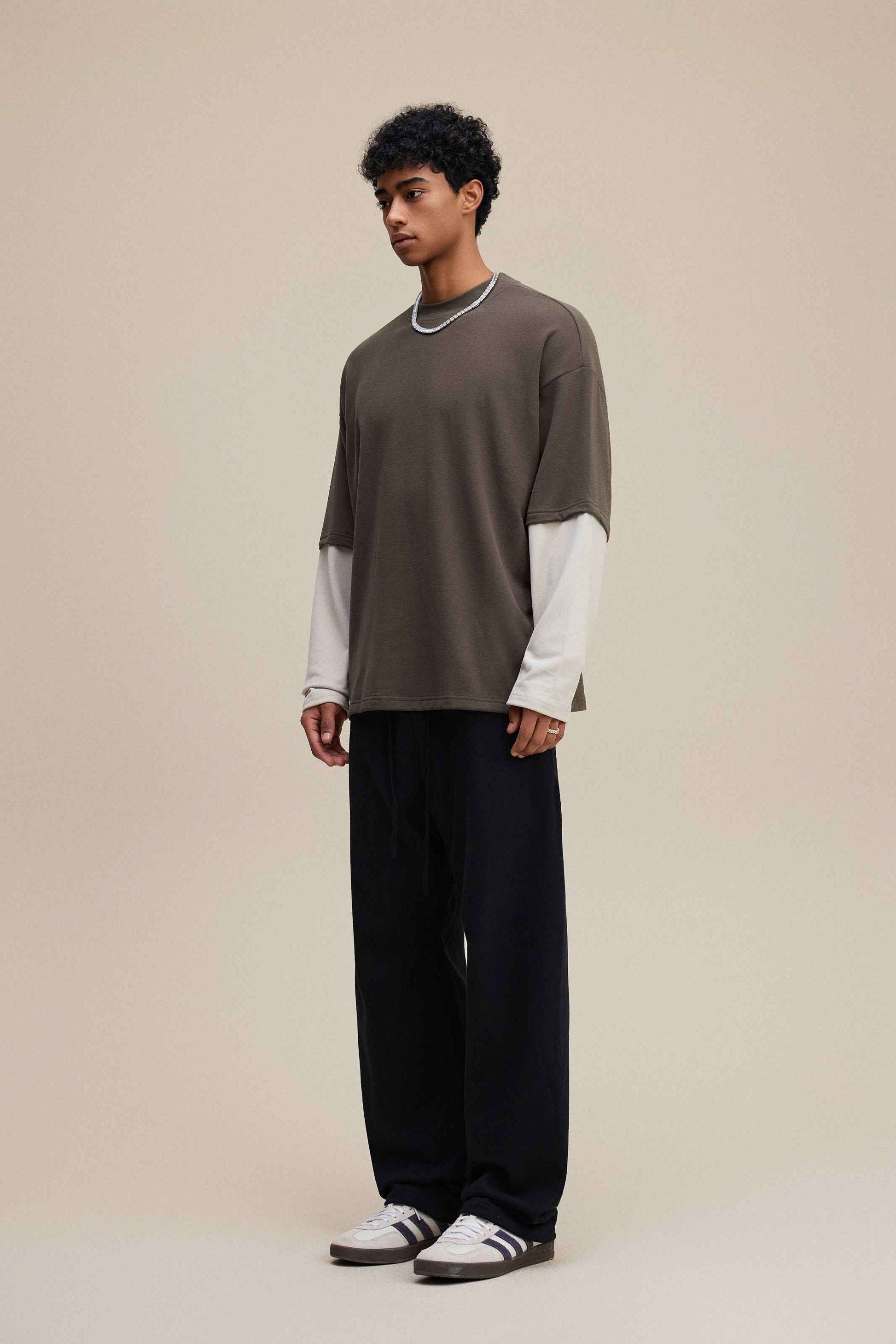 320GSM Unisex Faux Layered Solid Color Base Layer Long-Sleeve Tee