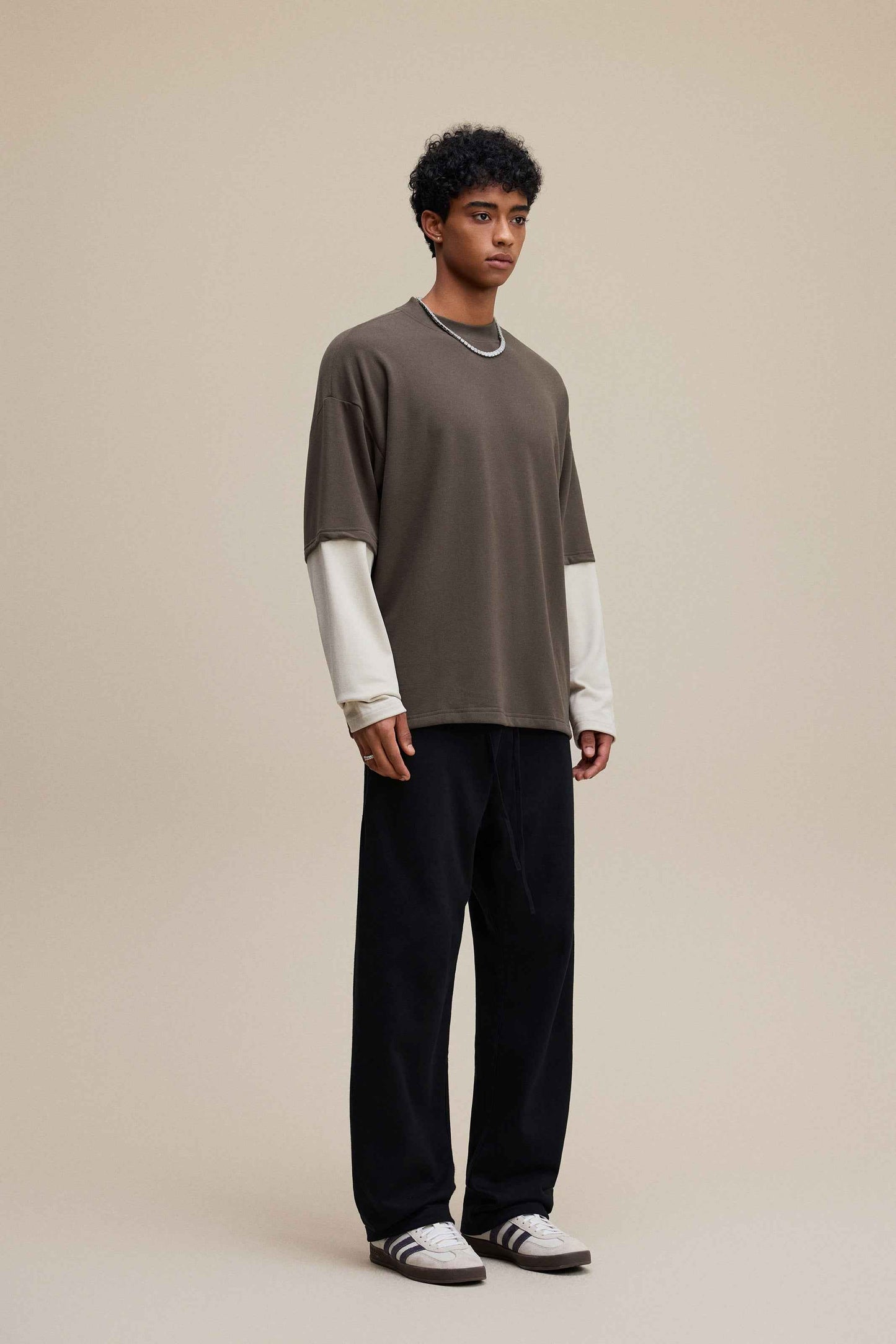 320GSM Unisex Faux Layered Solid Color Base Layer Long-Sleeve Tee