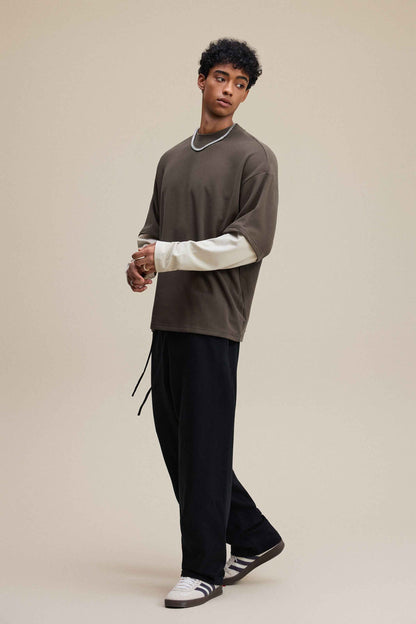 320GSM Unisex Faux Layered Solid Color Base Layer Long-Sleeve Tee