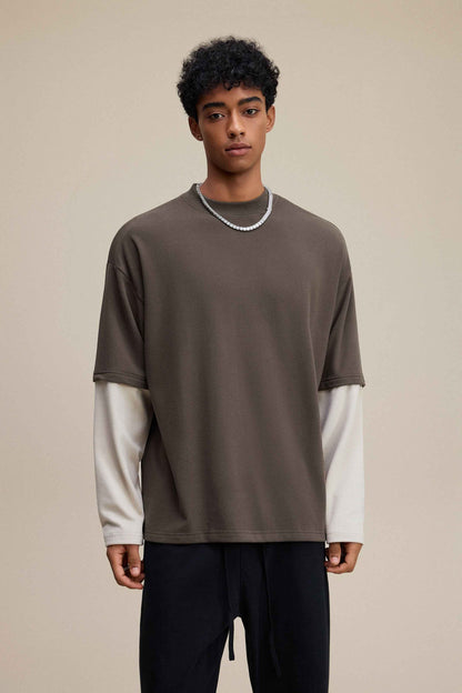 320GSM Unisex Faux Layered Solid Color Base Layer Long-Sleeve Tee
