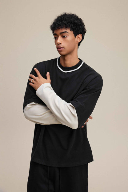 320GSM Unisex Faux Layered Solid Color Base Layer Long-Sleeve Tee